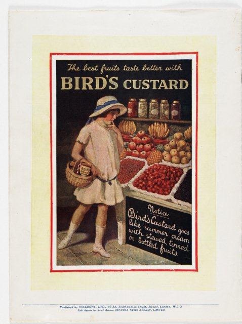 Bird's Custard advert 1920s. From Lifting the Lid. 400 years of food and drink in Scotland exhibition at the National Library of Scotland.