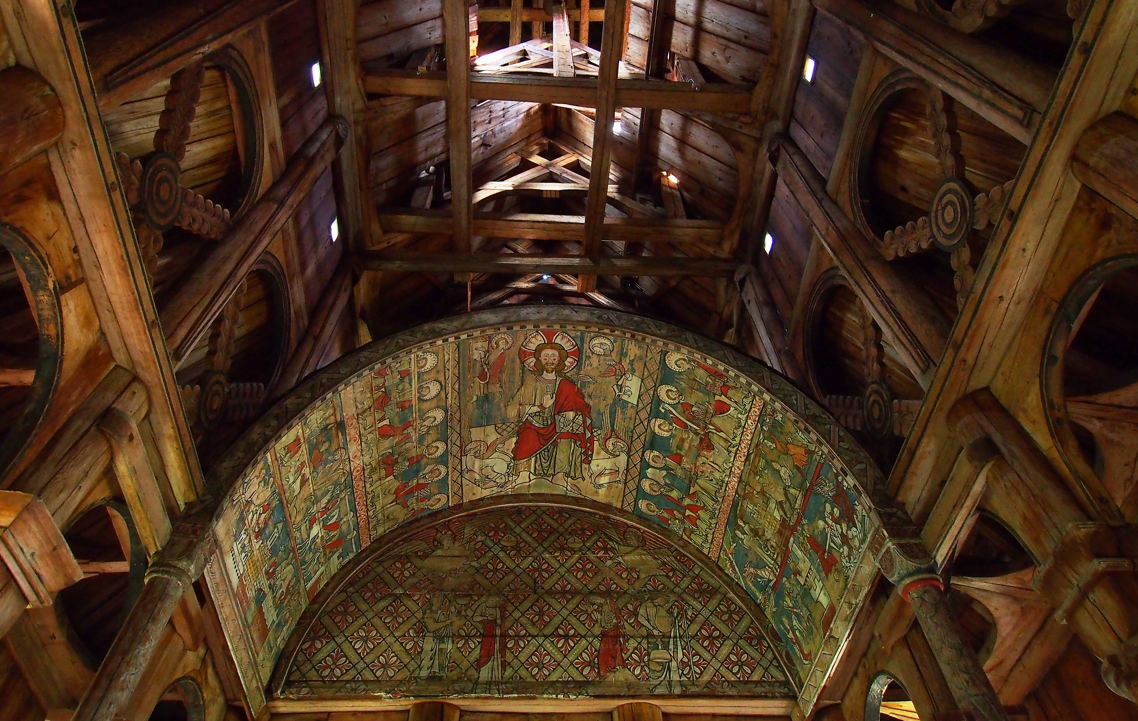 Painted ceiling in a Norwegian stave church