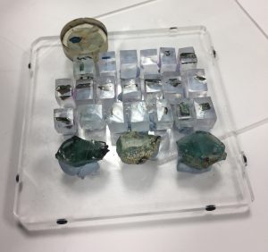 Glass fragments mounted in resin