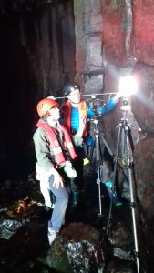 Recording graffiti in Fingal's Cave