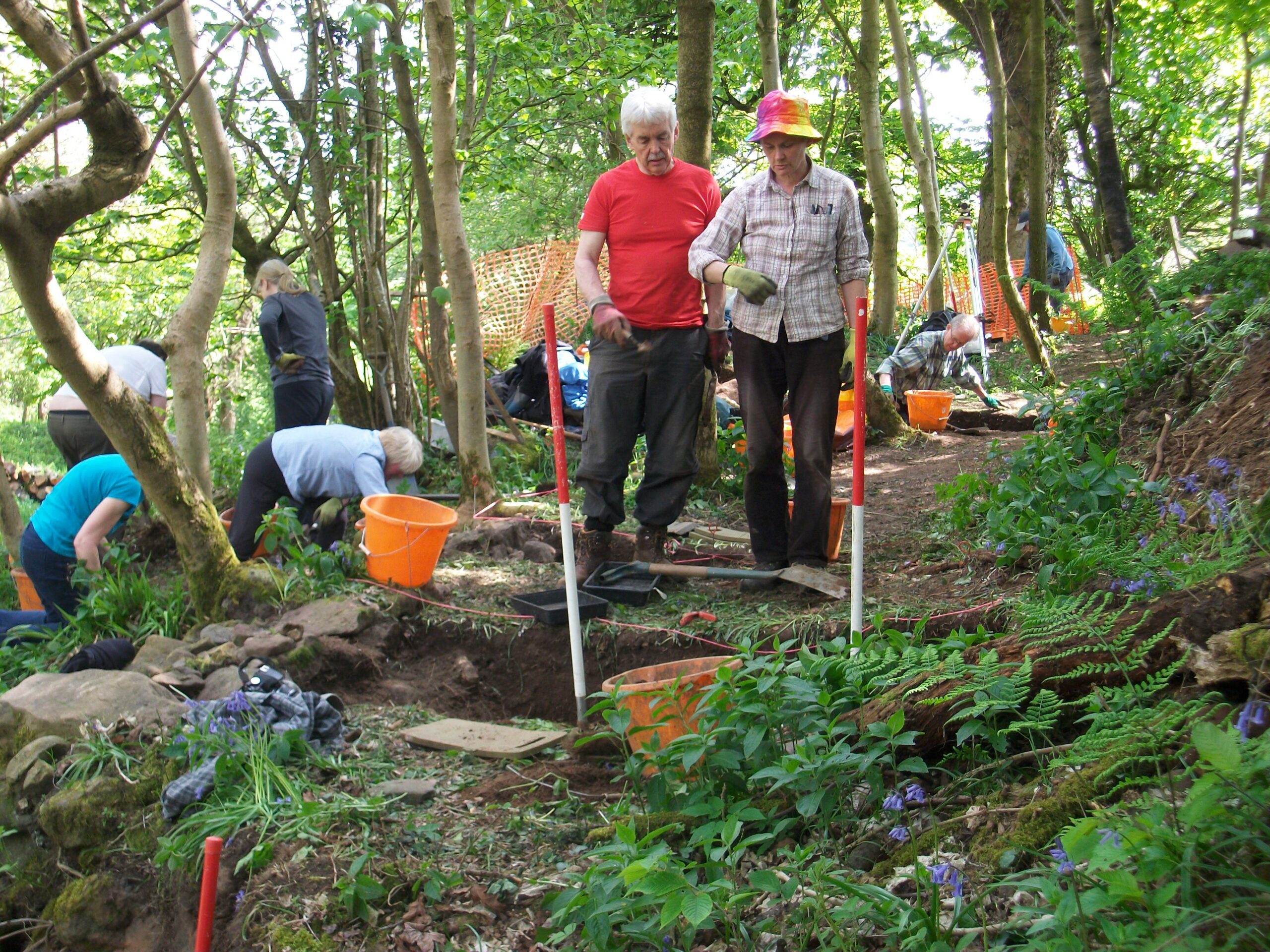 Photo of group excavating Baldernock lint mill excavations May 2018