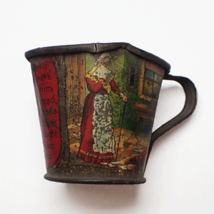 An early 20th-century toy cup inscribed with part of the text from ‘Old Mother Hubbard’. (© CFA Archaeology Ltd)