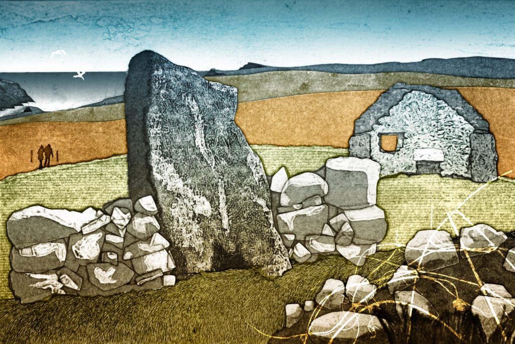 Artist printmaker Suzie Mackenzie responded to the relationship between climate action and historic recycling revealed through Archaeology Shetland’s archaeological fieldwork during Scotland Digs 2022 (Image Copyright: Suzie Mackenzie 2022)