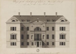A drawing of the front elevation of Glasserton House