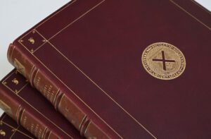 Old red book with gold lettering