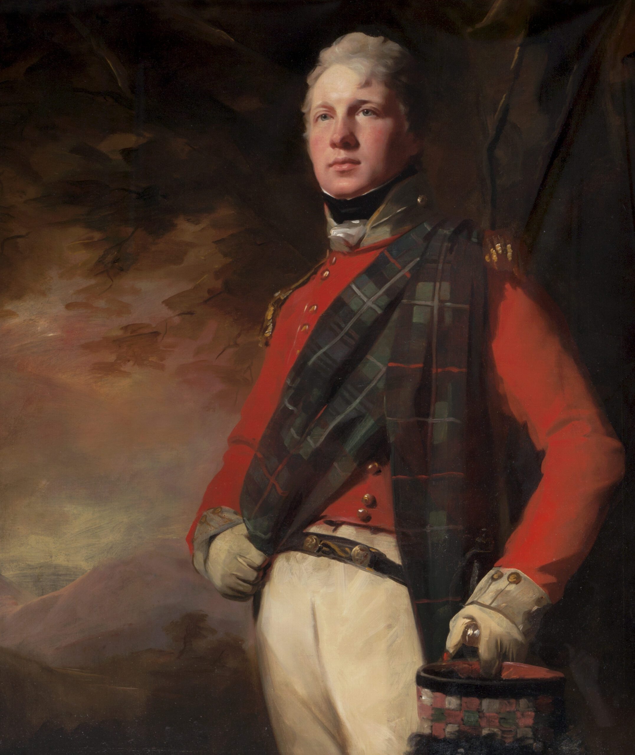 Oil painting of a man in Regency-era Highland military dress