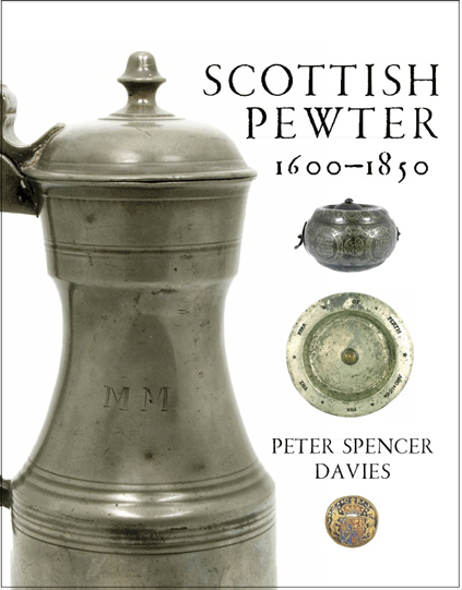 Image of book cover with a central pewter vessel and three smaller pewter objects, on a white background with black text.
