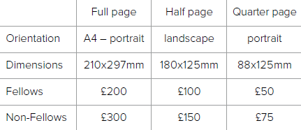 Grid with details regarding pricing for newsletter adverts.