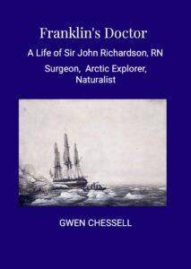Cover of book, featuring white text and an antique image of a boat on a deep blue ground.
